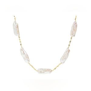 🌷HONORA 14K GOLD ELONGATED CULTURED FRESHWATER PEARL STATION NECKLACE 18”